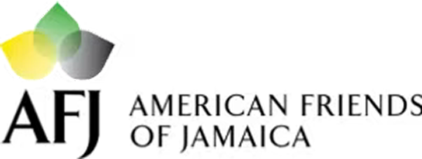 The image is a logo for the American Friends of Jamaica, featuring a stylized leaf design and the organization's name in bold letters.