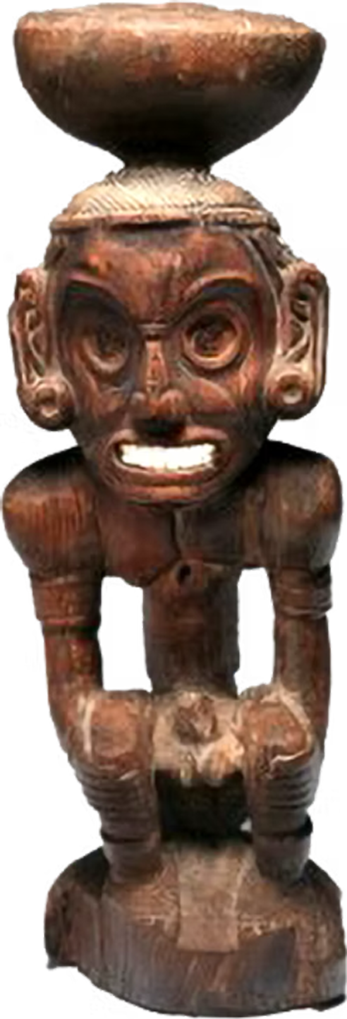 The image features a wooden sculpture - A zemi or cemi was a deity or ancestral spirit, and a sculptural object housing the spirit
